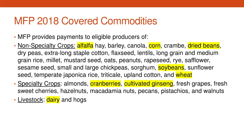 mfp 2018 covered commodities