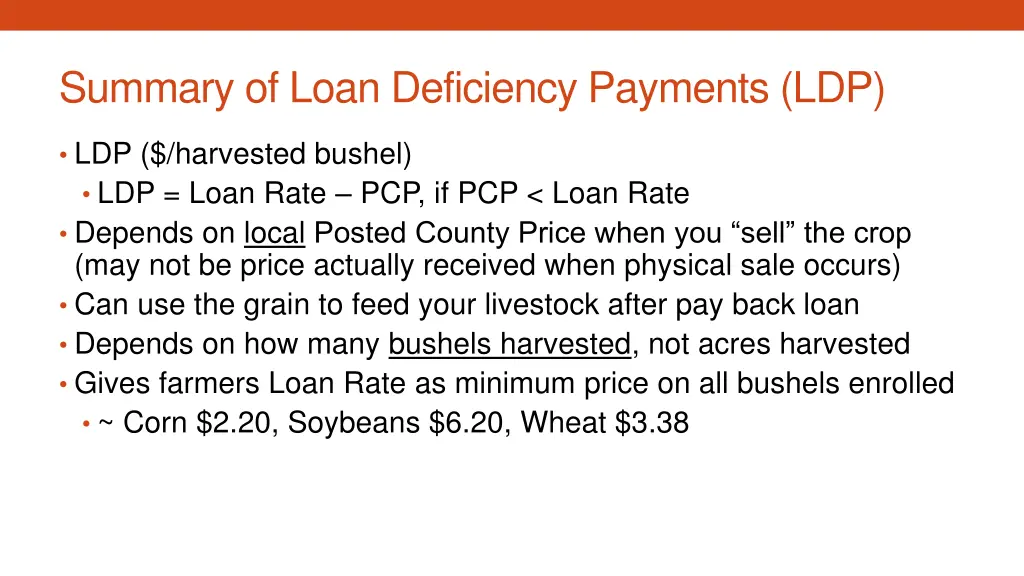 summary of loan deficiency payments ldp