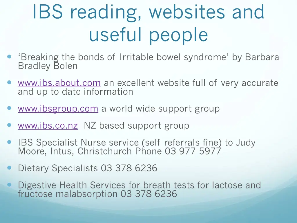 ibs reading websites and useful people