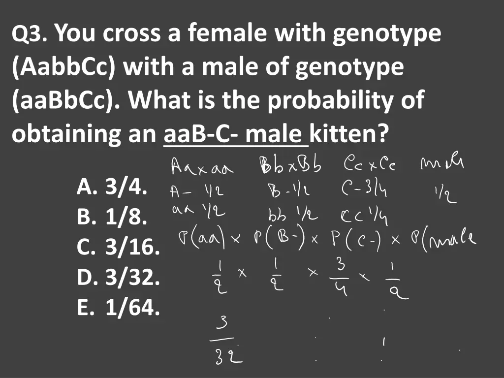 q3 you cross a female with genotype aabbcc with