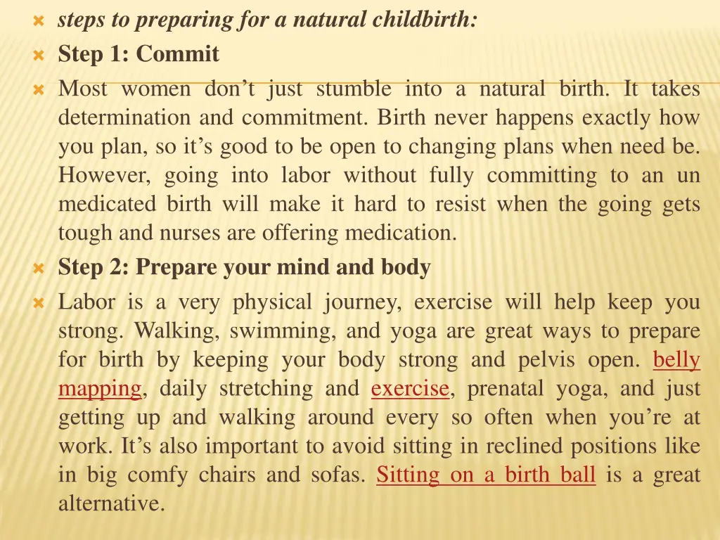 steps to preparing for a natural childbirth step