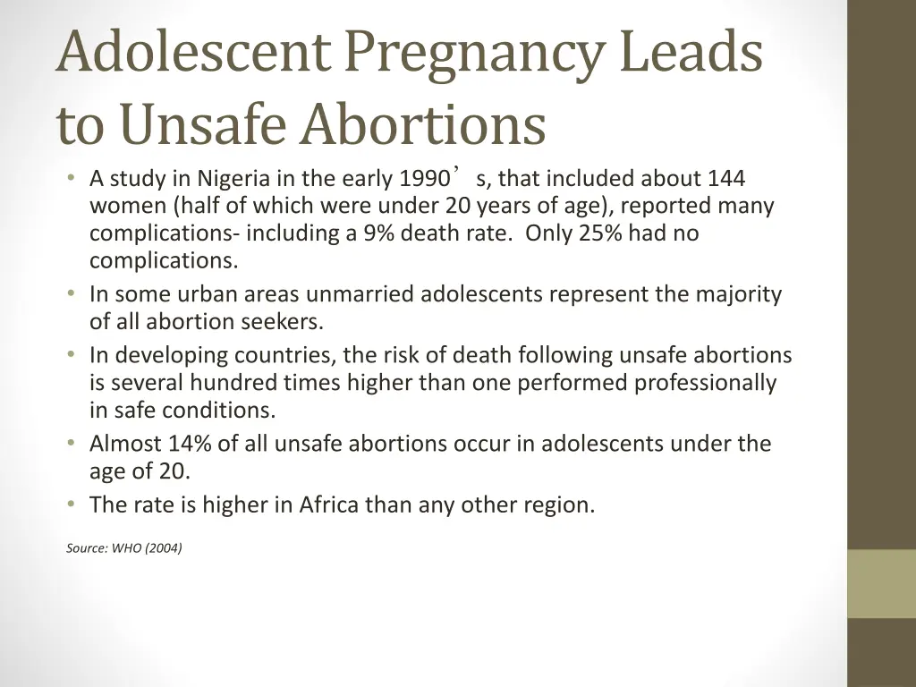 adolescent pregnancy leads to unsafe abortions