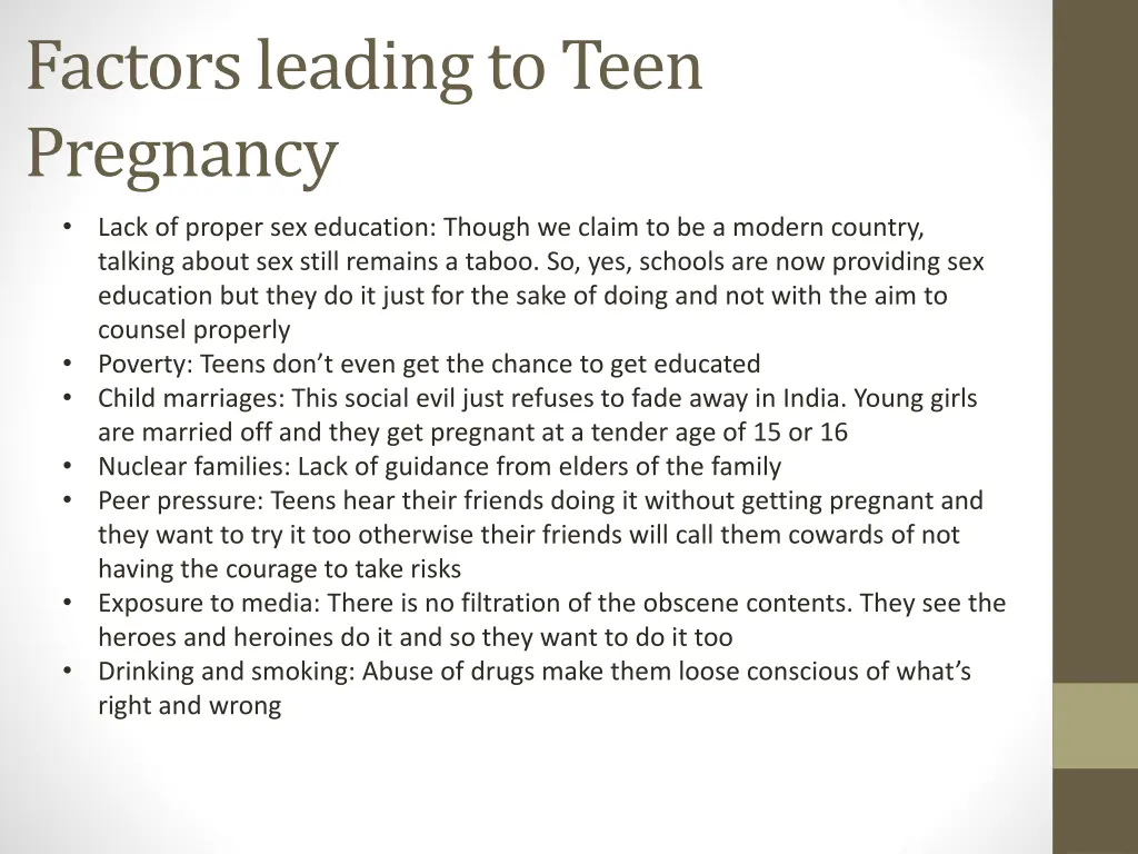 factors leading to teen pregnancy