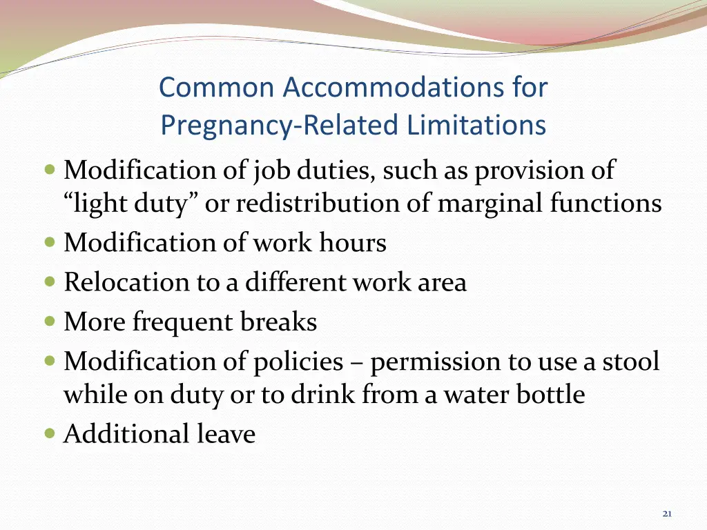 common accommodations for pregnancy related