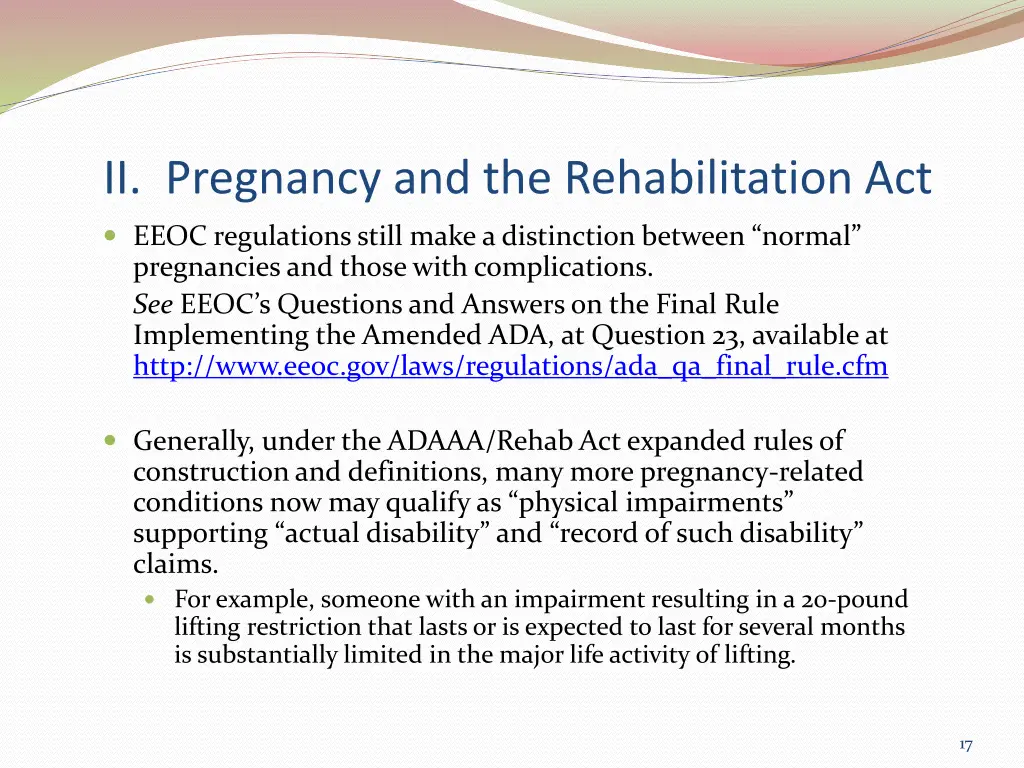 ii pregnancy and the rehabilitation act