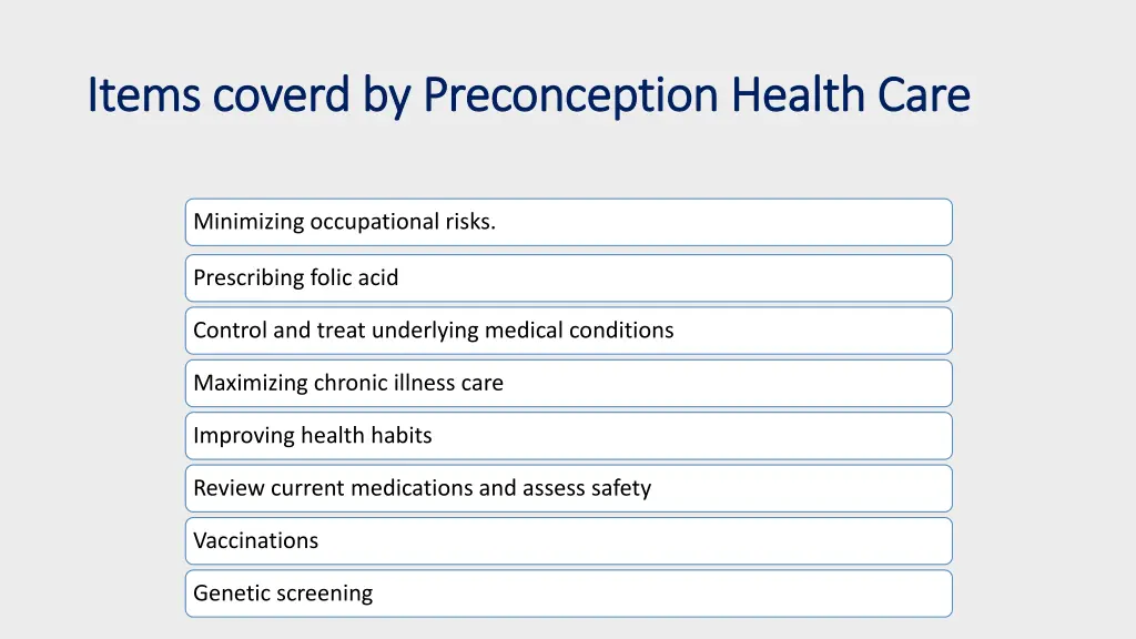 items items coverd coverd by preconception health