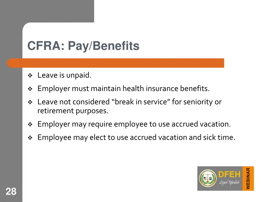 cfra pay benefits