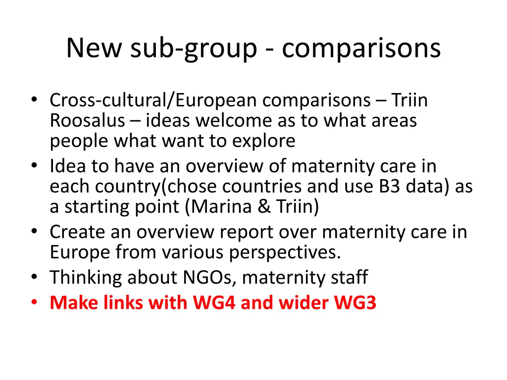 new sub group comparisons