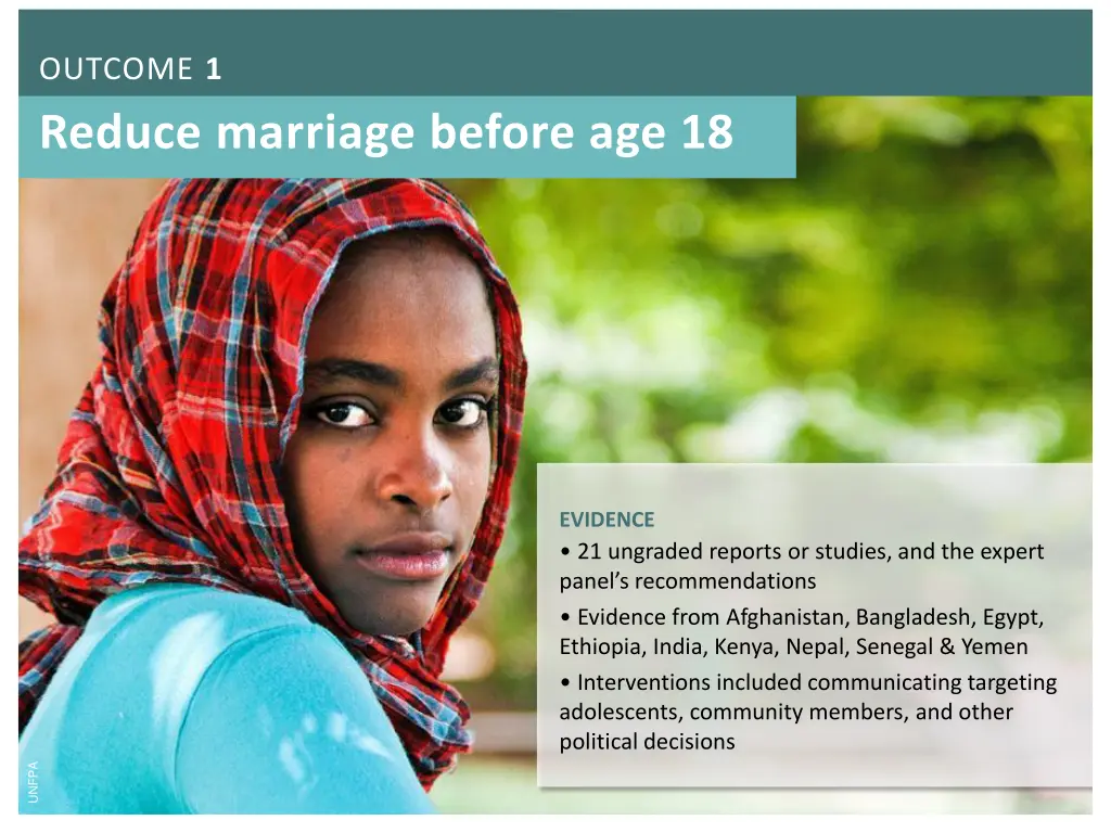 outcome 1 reduce marriage before age 18 1