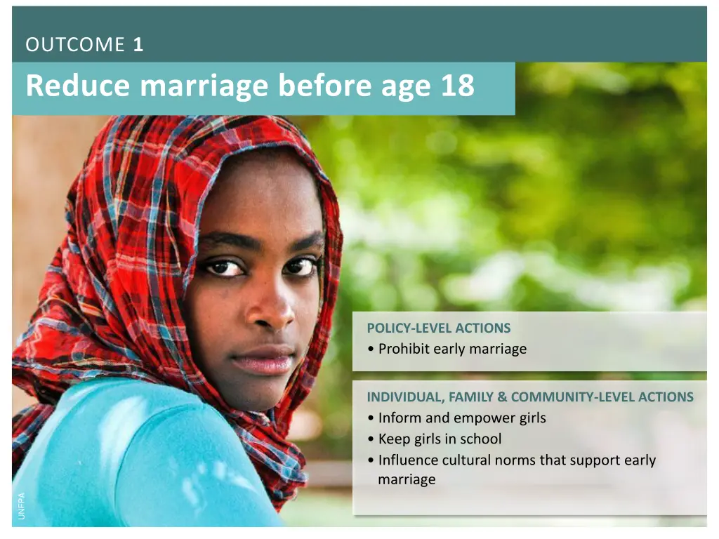 outcome 1 reduce marriage before age 18