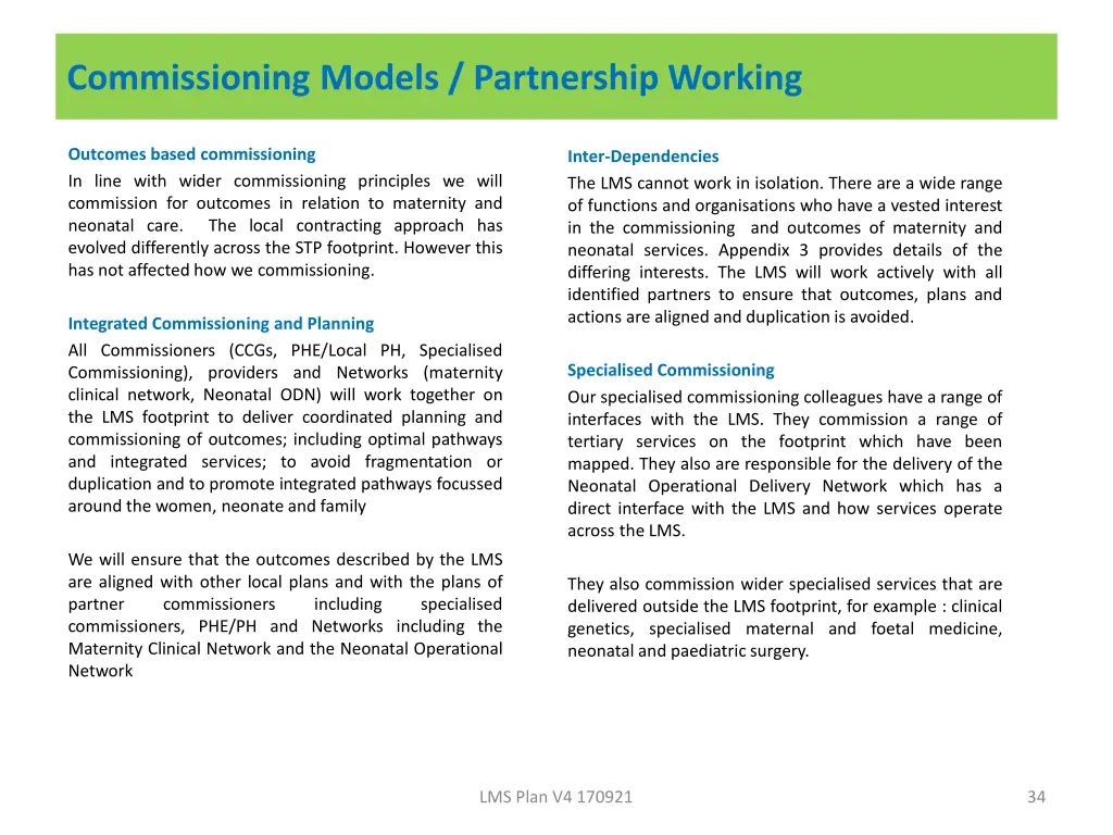 commissioning models partnership working