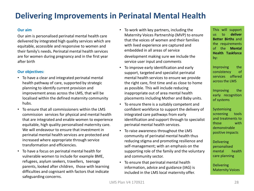 delivering improvements in perinatal mental health