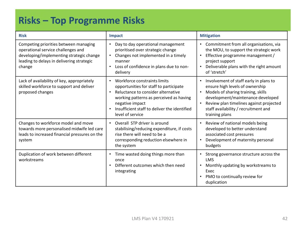 risks top programme risks