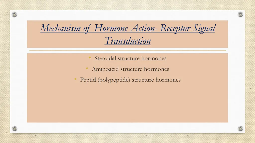 mechanism of hormone action receptor signal