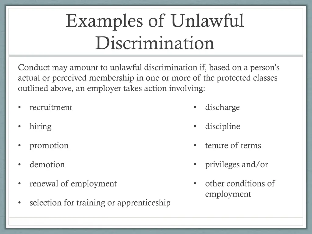 examples of unlawful discrimination