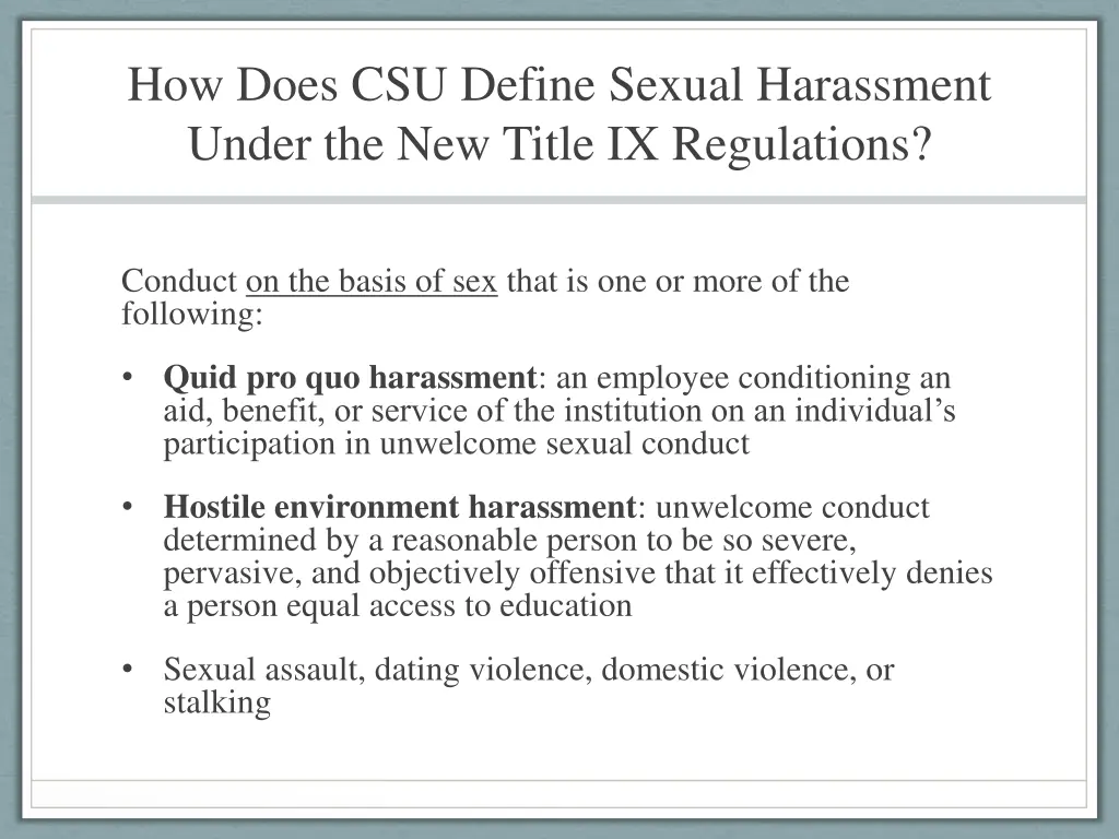 how does csu define sexual harassment under