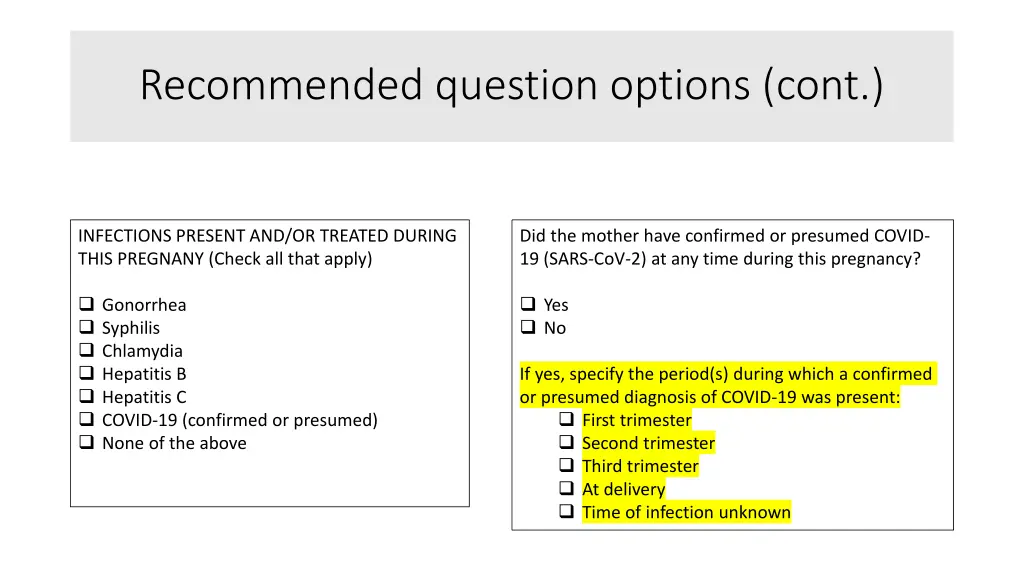 recommended question options cont