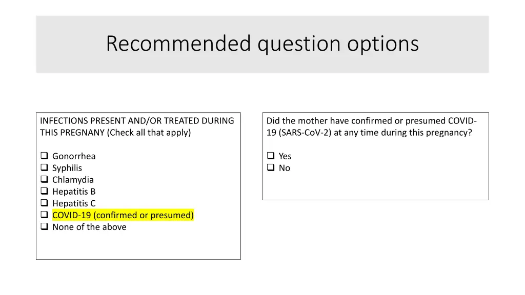 recommended question options