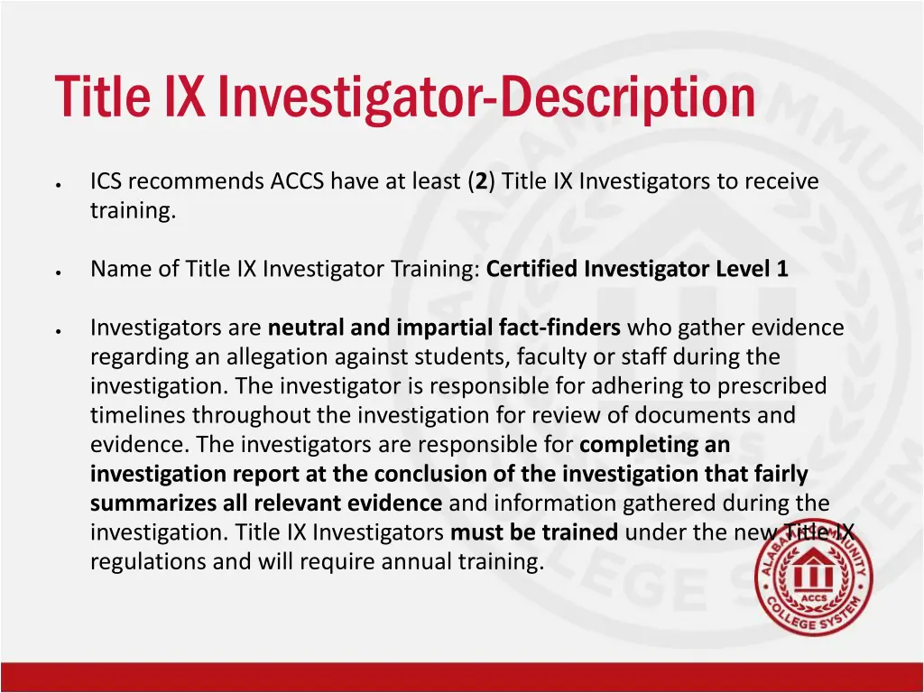 title ix investigator description