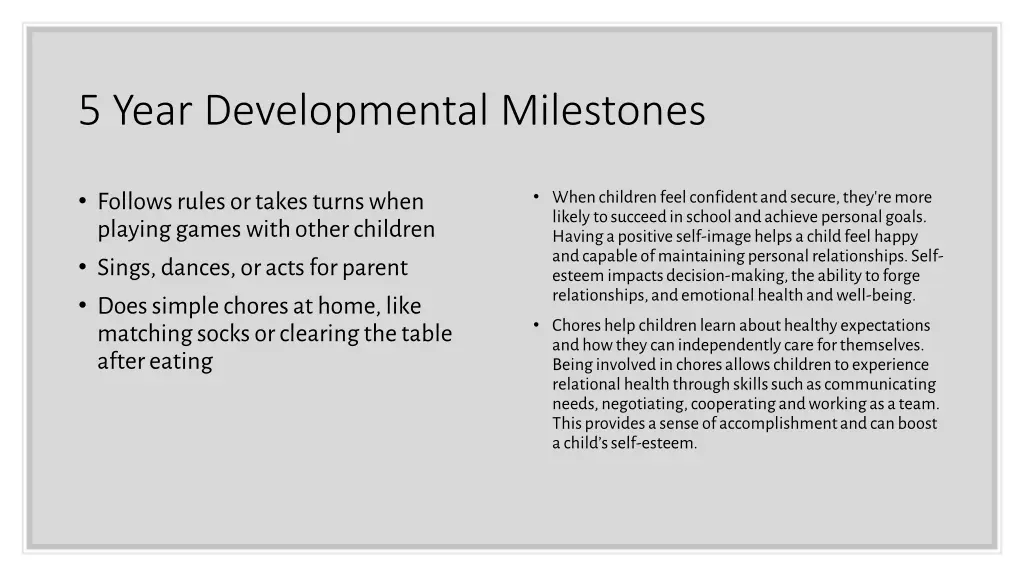 5 year developmental milestones