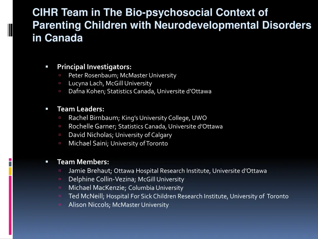 cihr team in the bio psychosocial context