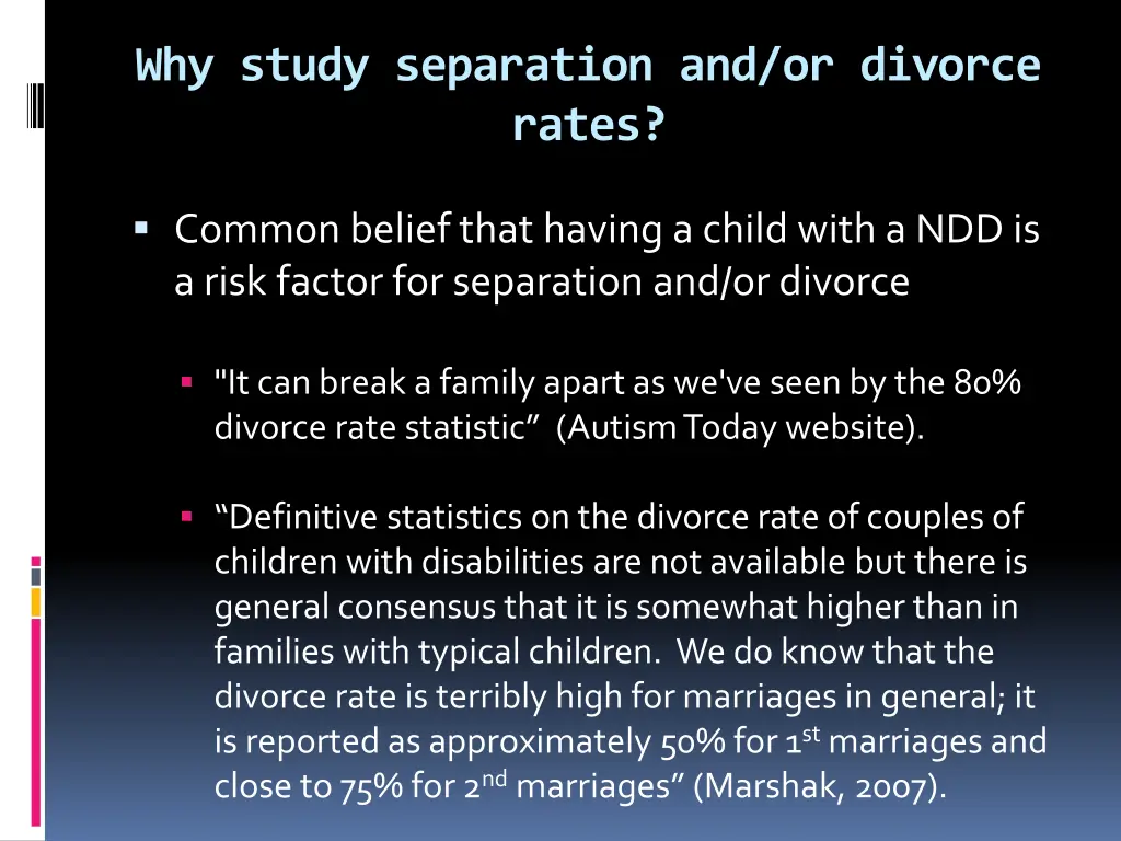 why study separation and or divorce rates