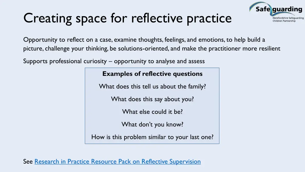 creating space for reflective practice