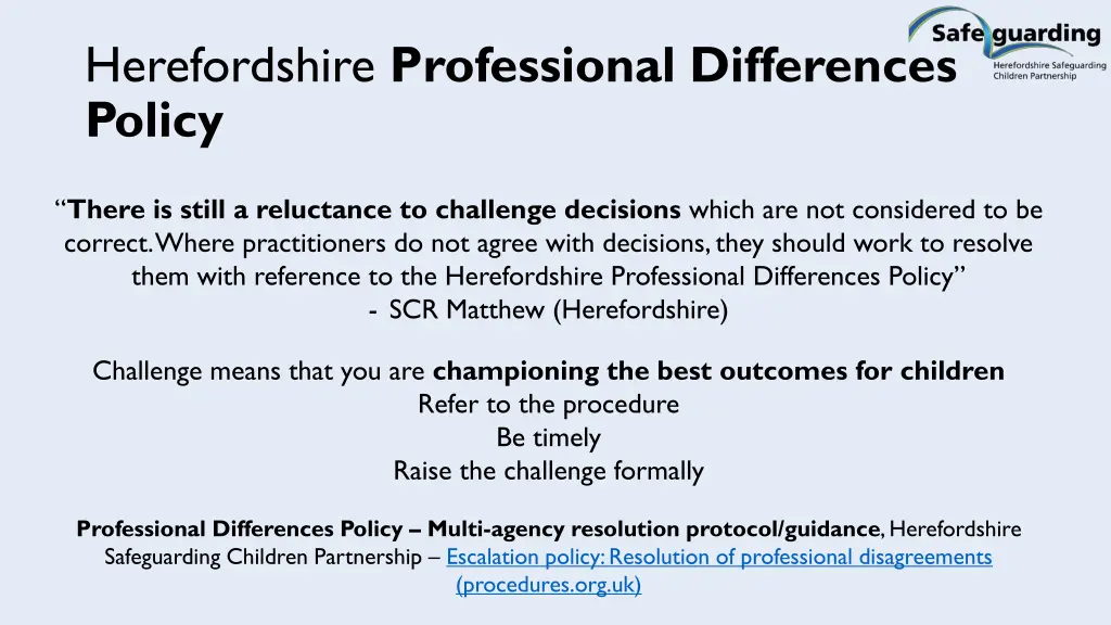 herefordshire professional differences policy