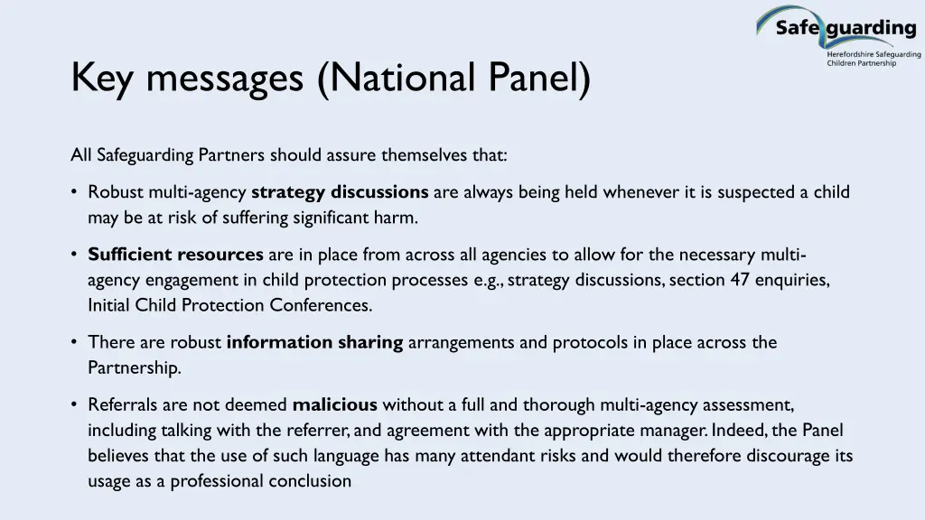 key messages national panel