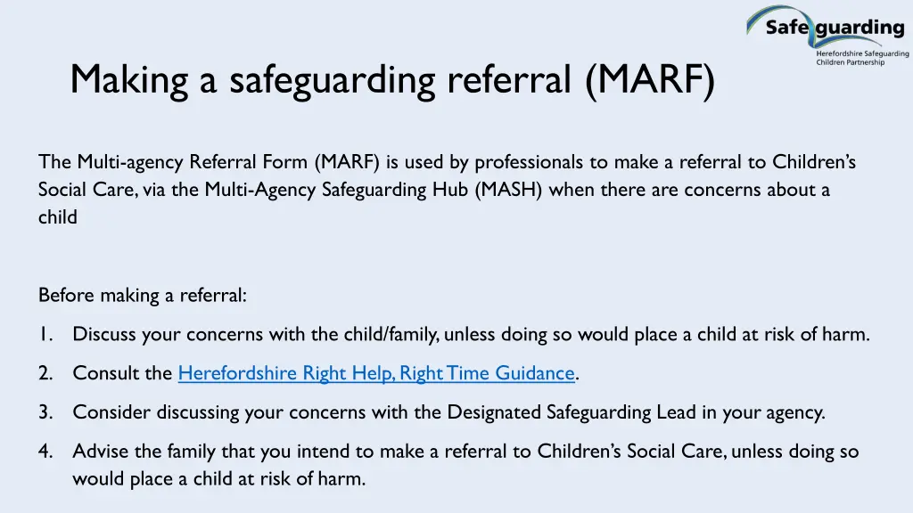 making a safeguarding referral marf