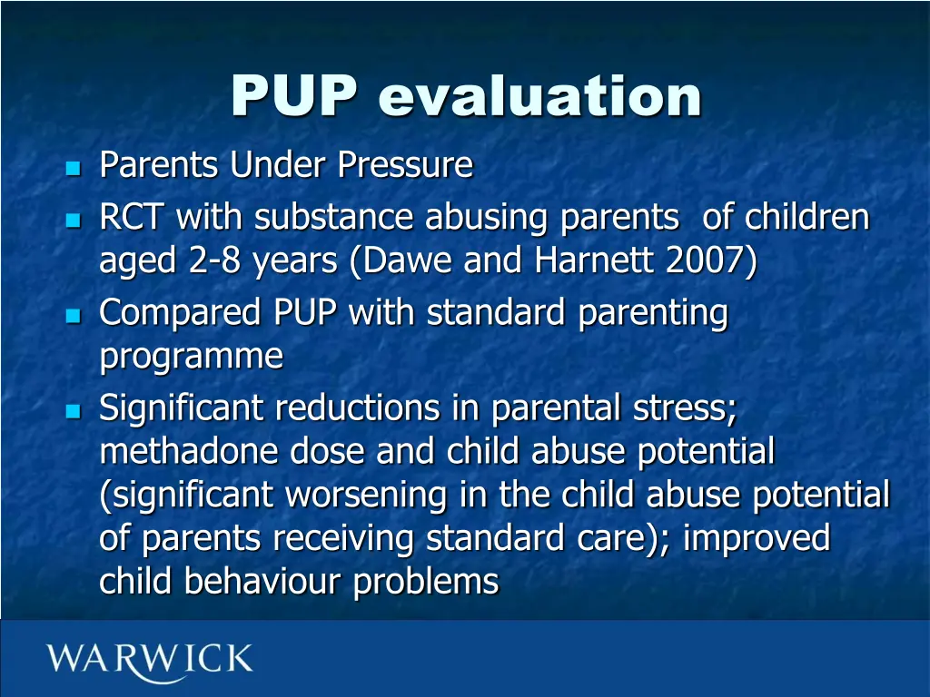 pup evaluation parents under pressure rct with