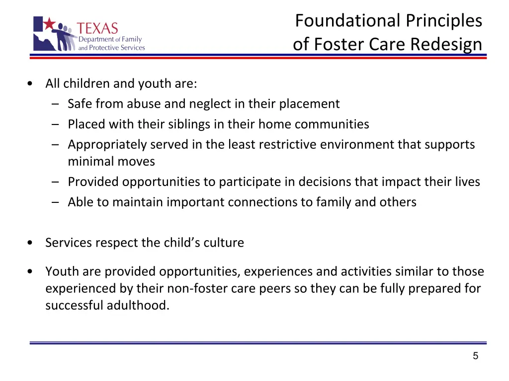 foundational principles of foster care redesign