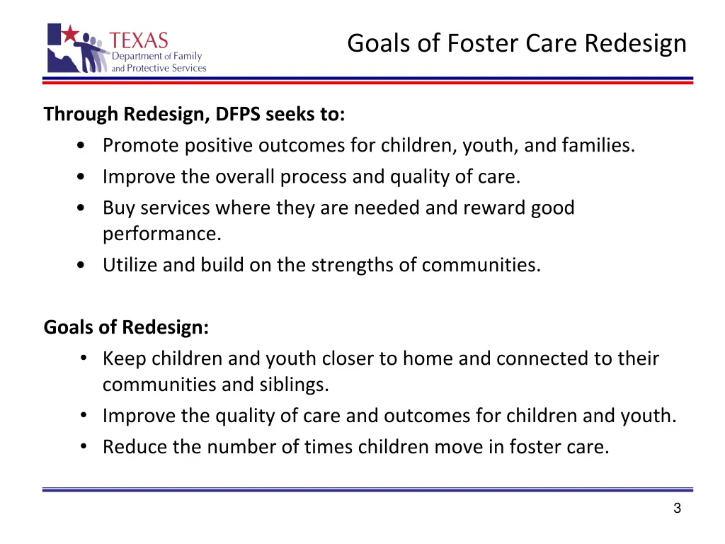 goals of foster care redesign