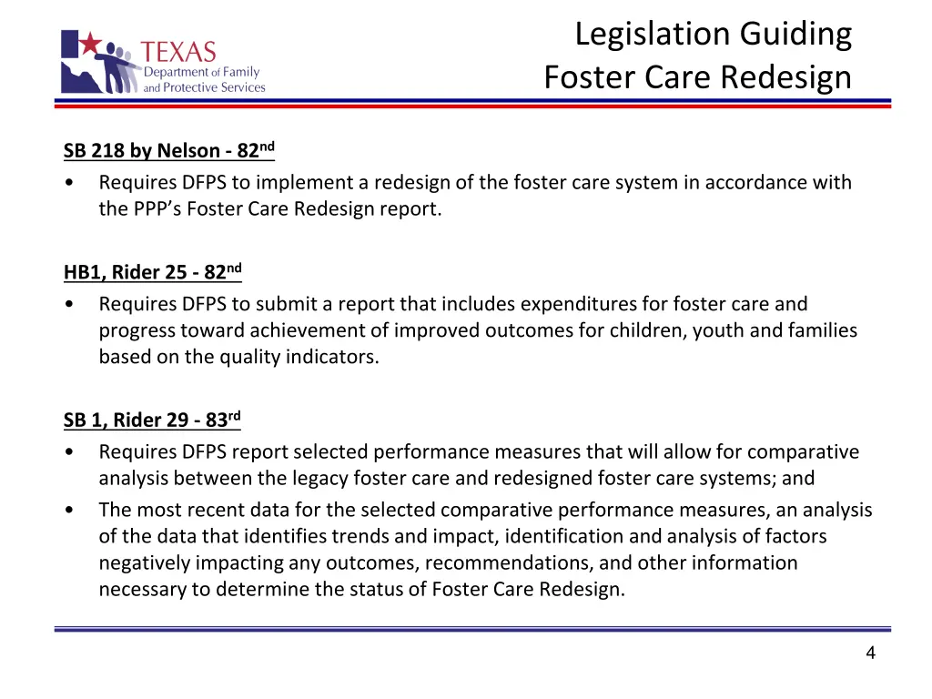 legislation guiding foster care redesign