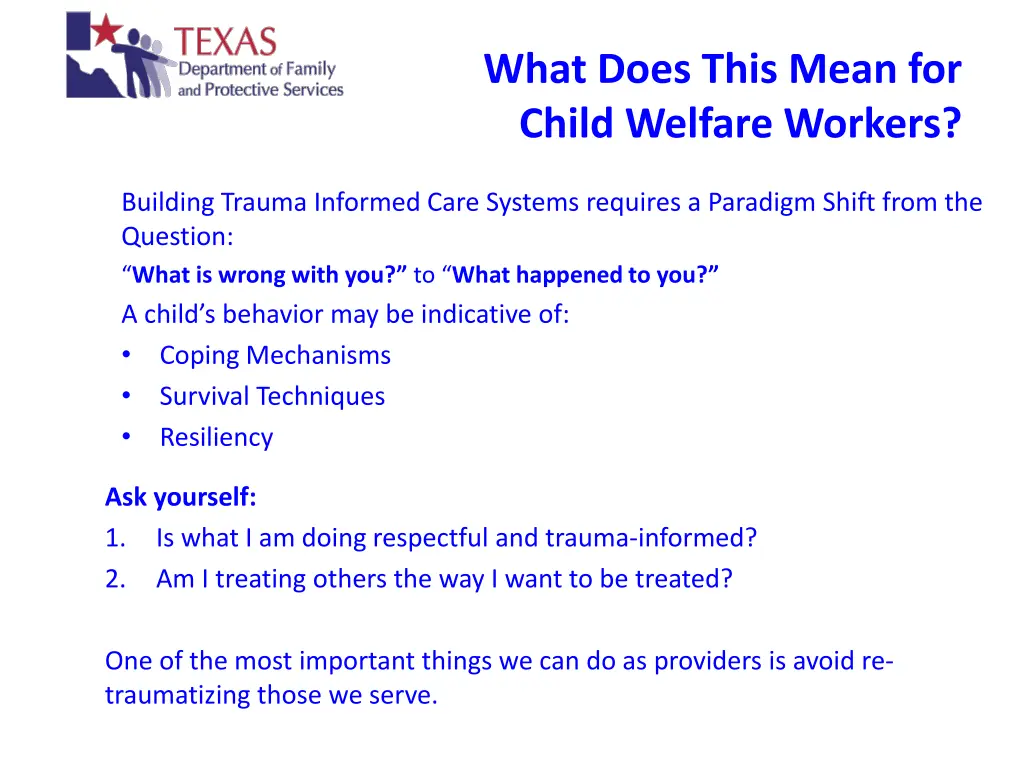 what does this mean for child welfare workers