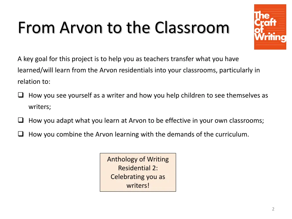 from arvon to the classroom