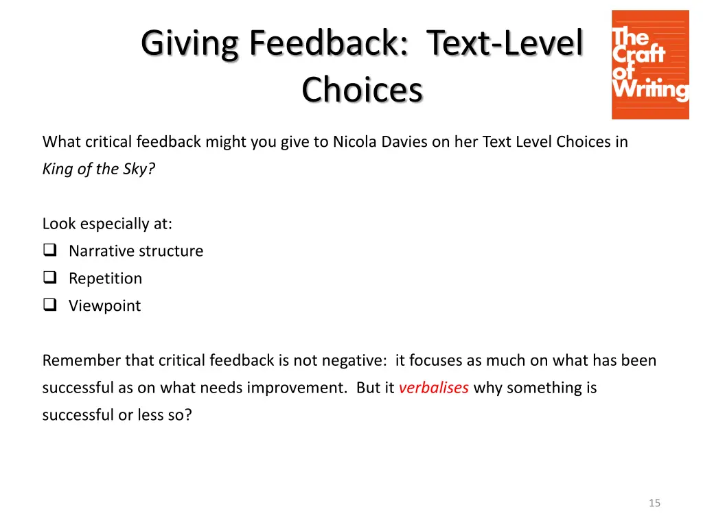 giving feedback text level choices