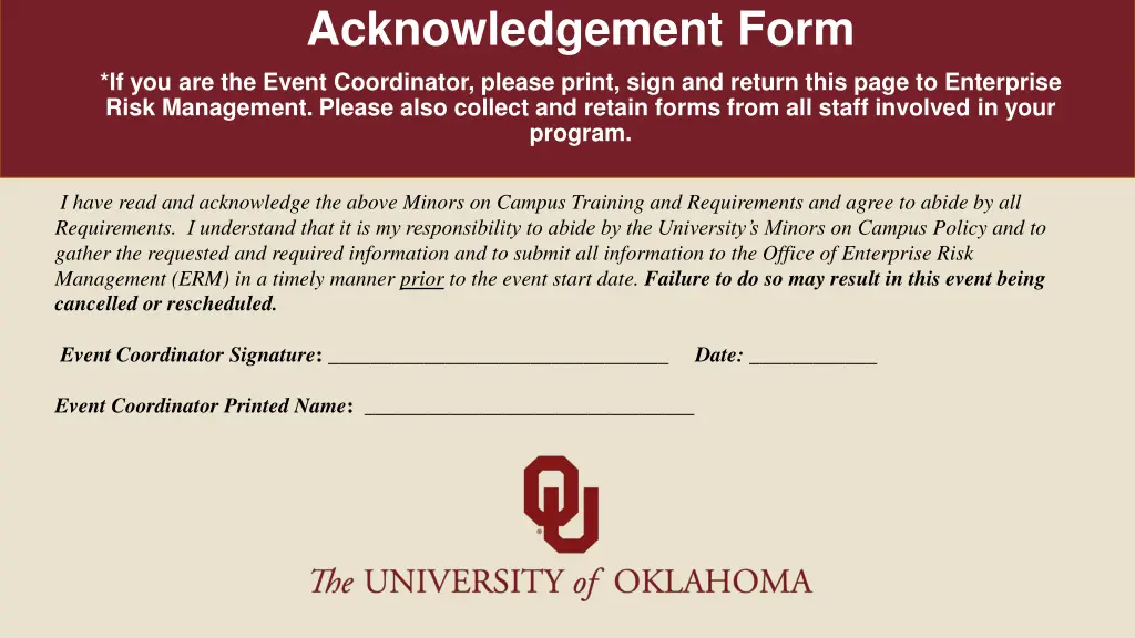 acknowledgement form if you are the event