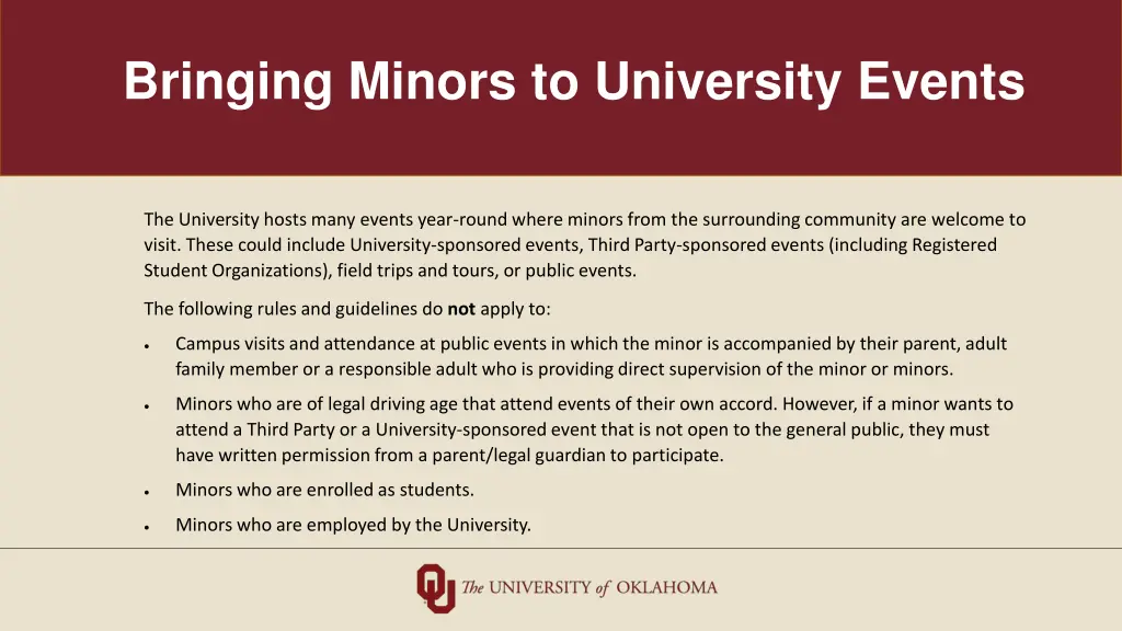 bringing minors to university events