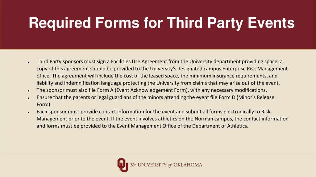 required forms for third party events