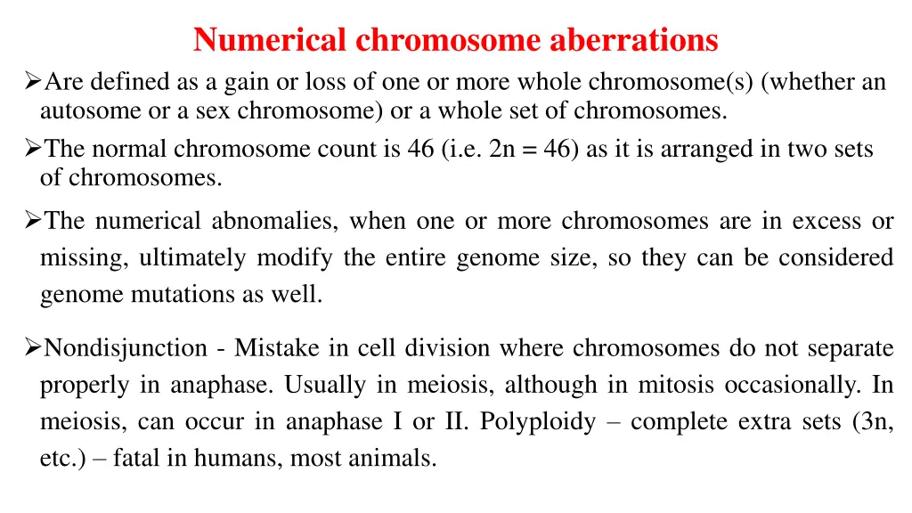 numerical chromosome aberrations are defined