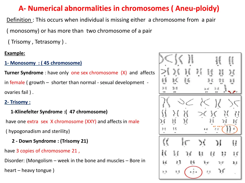 a numerical abnormalities in chromosomes aneu