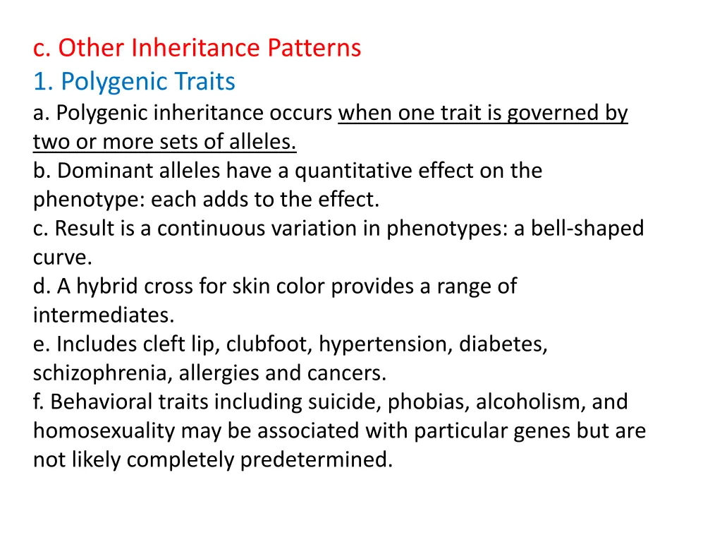 c other inheritance patterns 1 polygenic traits