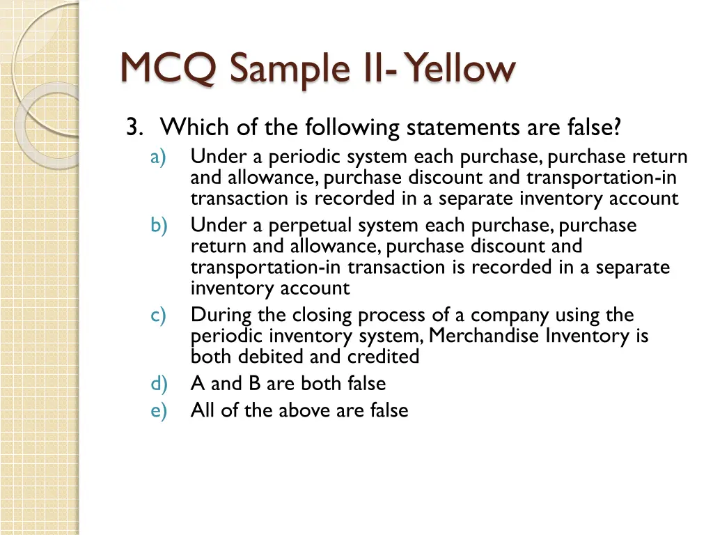 mcq sample ii yellow 2