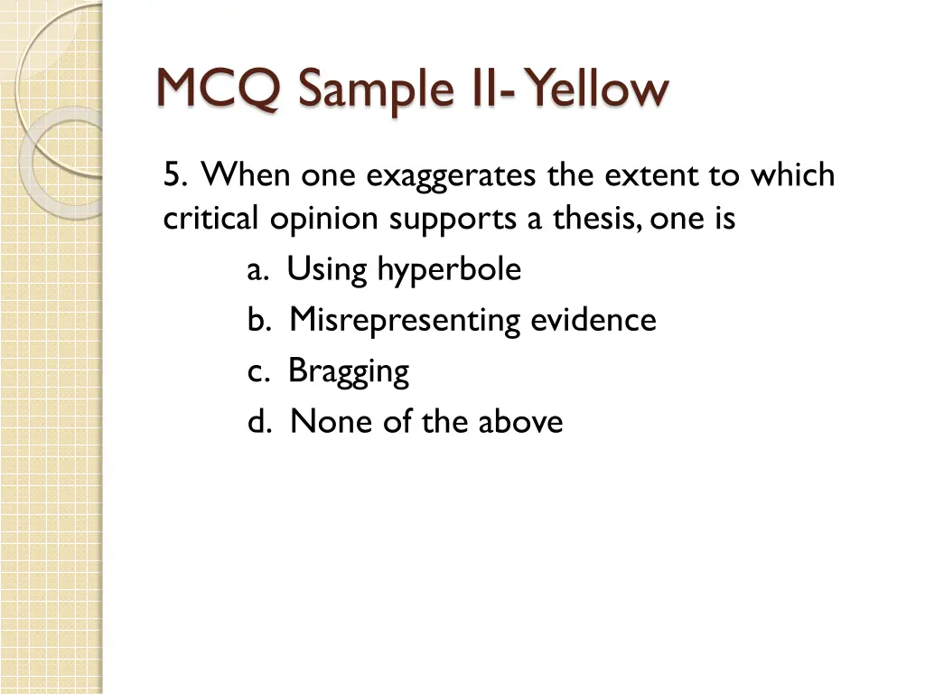 mcq sample ii yellow 4