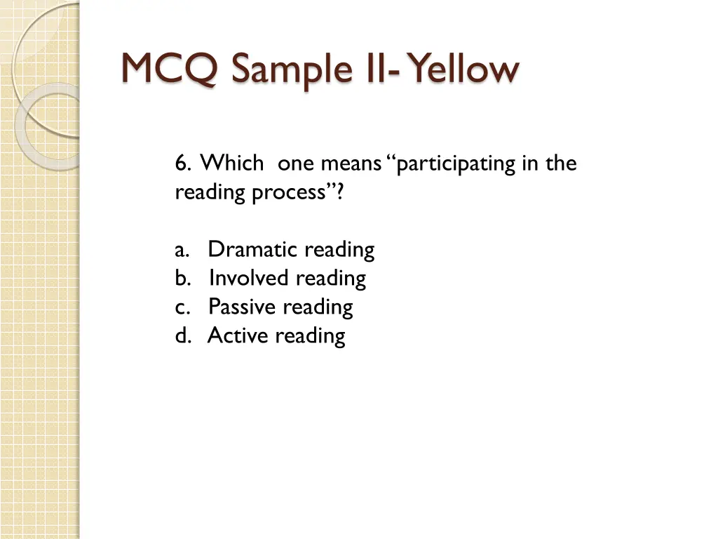 mcq sample ii yellow 5