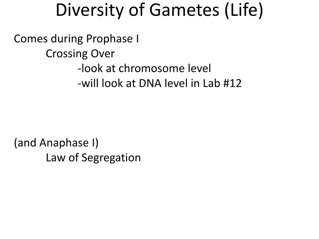 diversity of gametes life