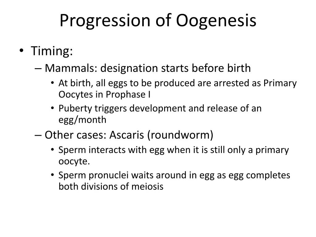 progression of oogenesis