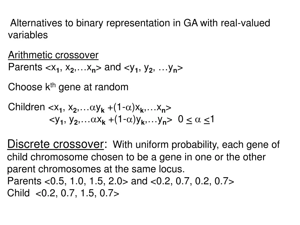 alternatives to binary representation in ga with