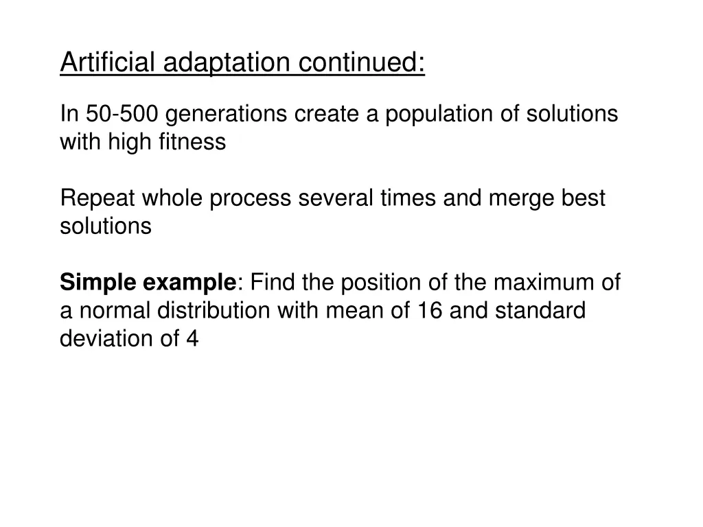 artificial adaptation continued 1